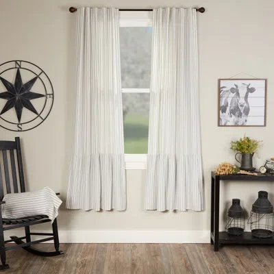 Vhc Brands Timeless Ticking Gray Ruffled Panel Set Of 2