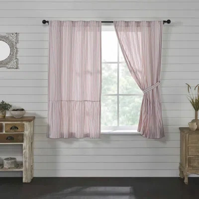 Vhc Brands Timeless Ticking Red Ruffled Short Panel Set Of 2