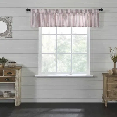 Vhc Brands Timeless Ticking Red Ruffled Valance