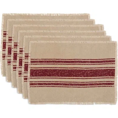 Vhc Brands Vintage Burlap Stripe 18" Cotton Placemat In Red