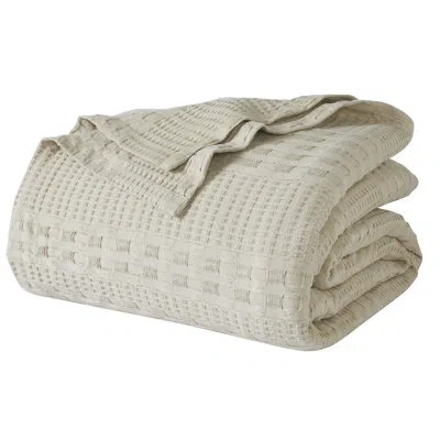 Vhc Brands Waffle Weave Natural Blanket 100% Cotton In Cream
