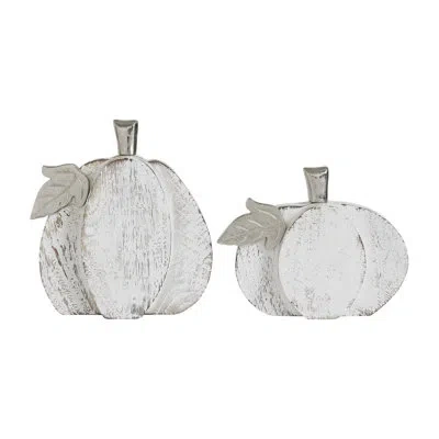 Vhc Brands White Wash Farmhouse Wooden Pumpkin Set Of 2 - 7 And 9 Inch In Silver;tan;white
