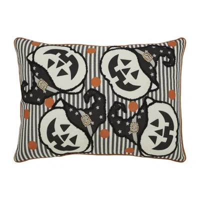 Vhc Brands Witchy Pumpkins Striped Pillow 14x20 In Black;white;orange