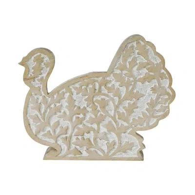 Vhc Brands Wooden Harvest Leaf Carved Turkey 11.5x13.5x2.5 In Brown;white