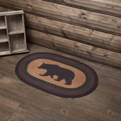 Vhc Brands Wyatt Jute Stenciled Bear Jute Rug Oval 20x30 In Dark Tan,ink Black,army Green