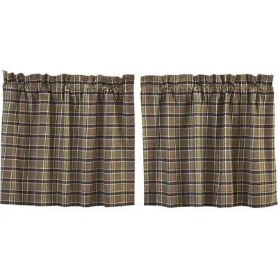 Vhc Brands Wyatt Plaid Cotton Tailored 72" Cafe Curtain In Khaki/raven In Black;green;tan
