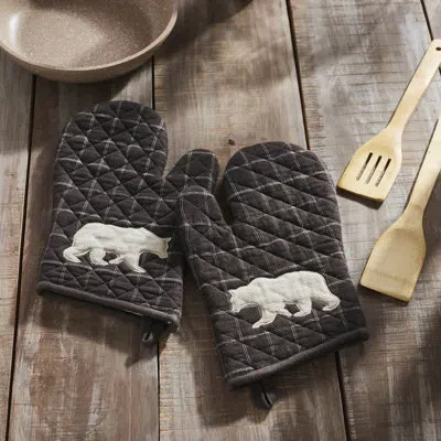 Vhc Brands Wyatt  Wyatt 100% Cotton Oven Mitt Set In Brown;cream