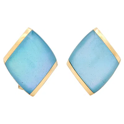 Pre-owned Vhernier 2000's Blue Quartz 18 Karat Yellow Gold Plateau Ear-clip Earrings