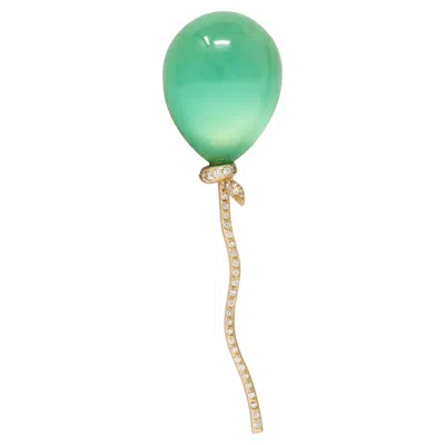 Pre-owned Vhernier 2000's Chrysoprase Diamond 18 Karat Gold Palloncino Balloon Brooch In Multi