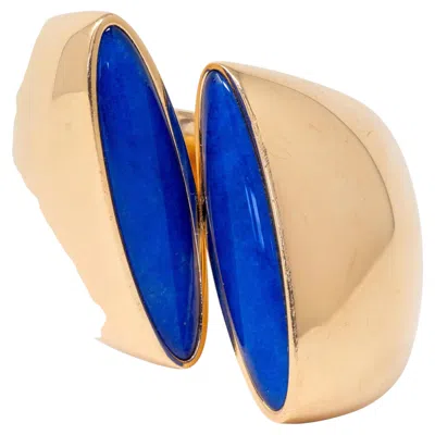 Pre-owned Vhernier 2000's Lapis Lazuli 18 Karat Yellow Gold Eclisse Bypass Ring