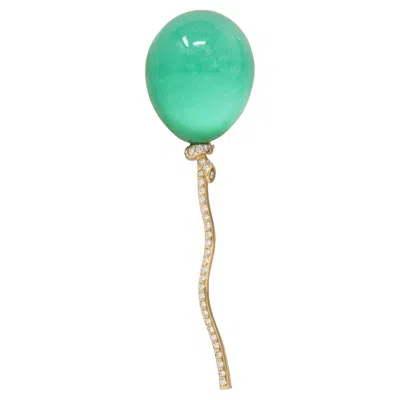 Pre-owned Vhernier Chrysoprase Diamond 18 Karat Gold Palloncino Balloon Brooch In Multi