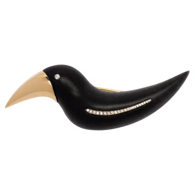 Pre-owned Vhernier Ebony And Diamond Toucan Brooch In Black
