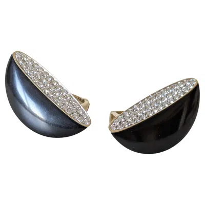 Pre-owned Vhernier Eclisse Black Jet 18k Gold And Diamonds Clip Earrings