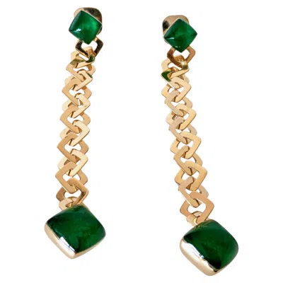 Pre-owned Vhernier Freccia Earrings 18 Karat Gold And Jade Rock Crystal With Diamonds In Green