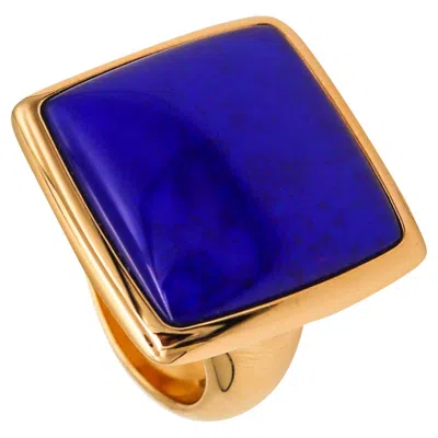 Pre-owned Vhernier Milano Sculptural Cocktail Ring In 18kt Yellow Gold With Lapis & Quartz