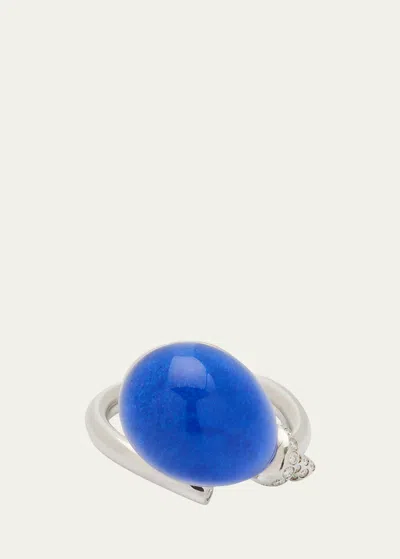 Vhernier Palloncini Mini Ring In White Gold Diamonds, Rock Crystal And Lapis In Blue