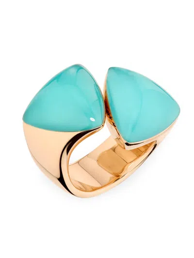 Vhernier Women's Freccia 18k Rose Gold, Turquoise & Rock Crystal Ring In Blue