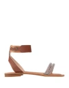 Via Delle Ville Woman Sandals Tan Size 11 Cowhide In Brown