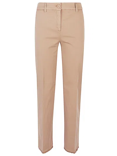 Via Masini 80 Beige Cotton Trousers In Brown