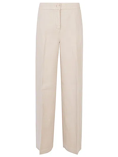 Via Masini 80 Beige Linen Blend Trousers In Brown