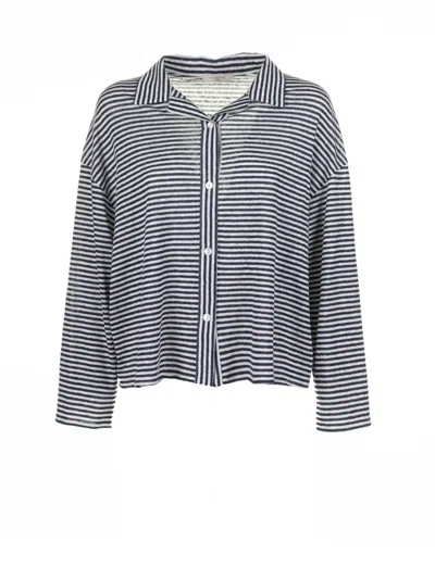 Via Masini 80 Blue And White Striped Shirt In Bianco/blu