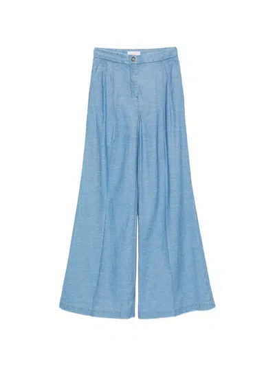 Via Masini 80 Cotton Flared Trousers In Blue