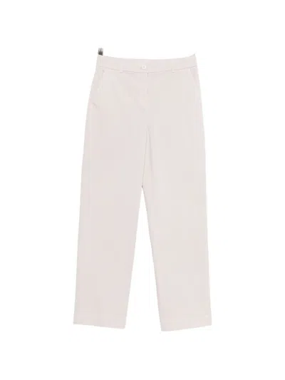 Via Masini 80 Straight Leg Cotton Trousers Belt Loops In White