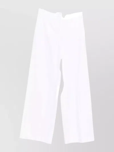 Via Masini 80 Cotton Trousers Wide Leg Belt Loops In White