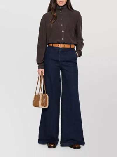 Via Masini 80 Denim Wide Leg Trousers In Blue
