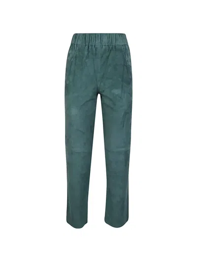 Via Masini 80 Elastic-waist Suede Trousers In Green