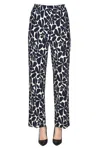 Via Masini 80 Flower Jersey Trousers In Navy Blue