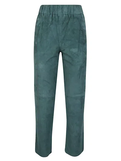 VIA MASINI 80 GREEN ELASTIC WAIST SUEDE TROUSERS