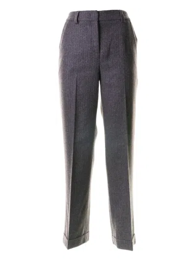 Via Masini 80 Herringbone Cuffed Trousers In Gray