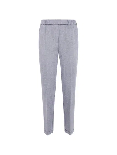 Via Masini 80 Herringbone-pattern Turn-up Trousers In Gray