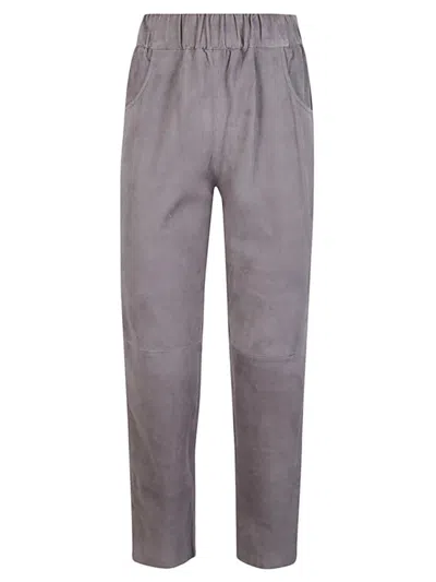 VIA MASINI 80 LIGHT GREY ELASTIC WAIST SUEDE TROUSERS