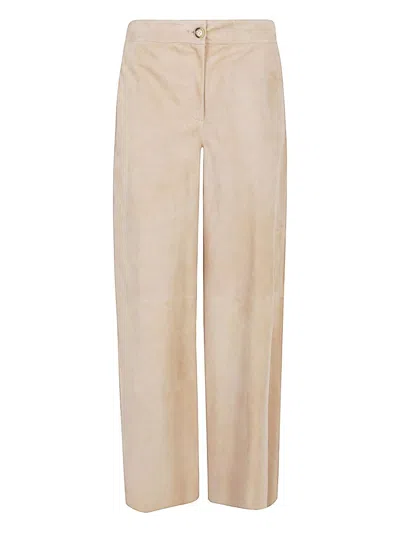 Via Masini 80 Linen Wide Leg Trousers In Brown