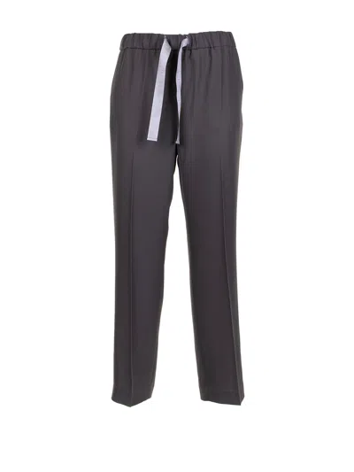 Via Masini 80 Olive Trousers With Maxi Drawstring In Multi