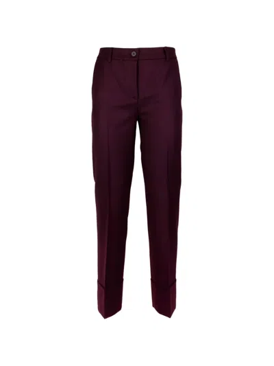 Via Masini 80 Pressed-crease Turn-up Trousers In Burgundy