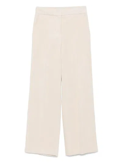 Via Masini 80 Side-pockets Ribbed Trousers In Neutral
