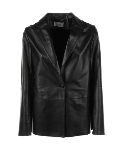 Via Masini 80 Single-breasted Leather Blazer Jacket In Black