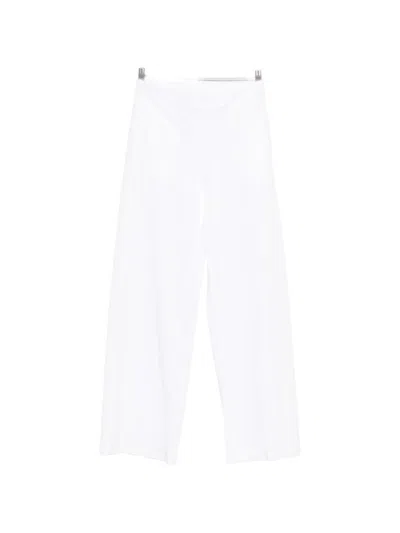 Via Masini 80 Lightweight Wide Leg Trousers Side Pockets In White