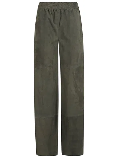 Via Masini 80 Suede Leather Trousers In Green