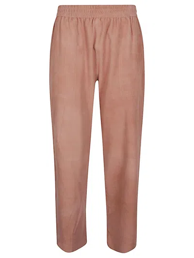 Via Masini 80 Suede Leather Trousers In Pink