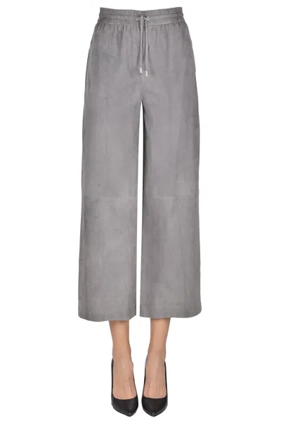 Via Masini 80 Suede Trousers In Gray