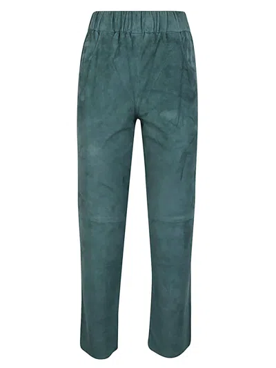 Via Masini 80 Trousers Green In Blue