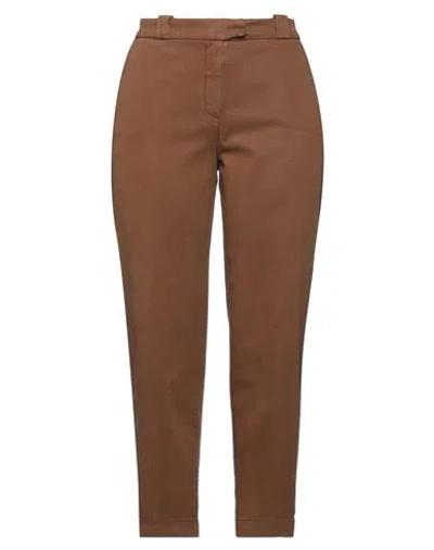 Via Masini 80 Woman Pants Brown Size 12 Cotton, Lyocell, Elastane