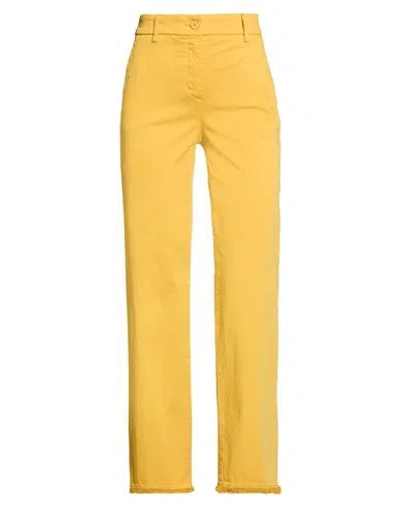 Via Masini 80 Woman Pants Mustard Size 10 Cotton, Elastomultiester, Elastane In Yellow