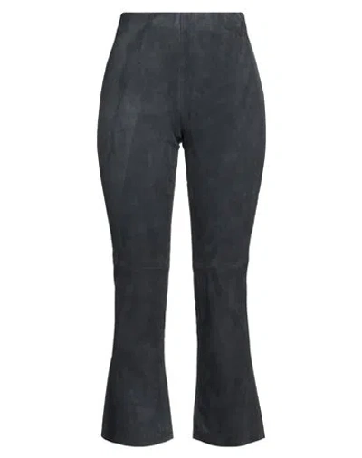Via Masini 80 Woman Pants Navy Size 8 Leather In Black