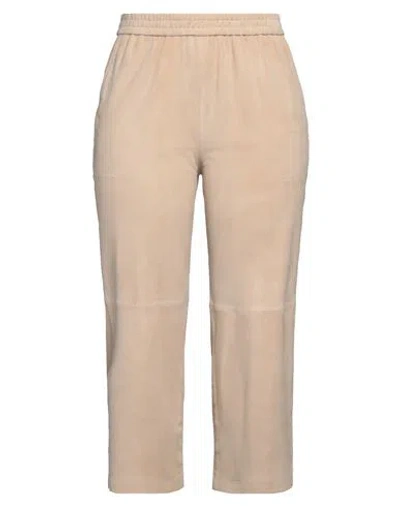 Via Masini 80 Woman Pants Sand Size 8 Leather In Beige