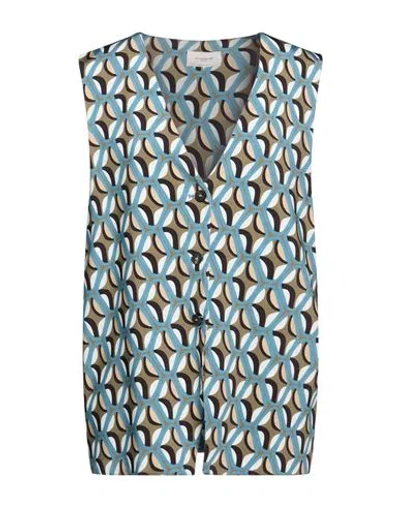 Via Masini 80 Woman Tailored Vest Slate Blue Size 8 Viscose, Elastane